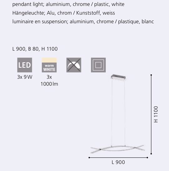 Lampadario cromato per tavolo da cucina design led 27w 3000k