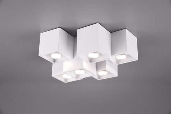 Plafoniera moderna per salone soggiorno cubi da soffitto metallo bianca 6 luci