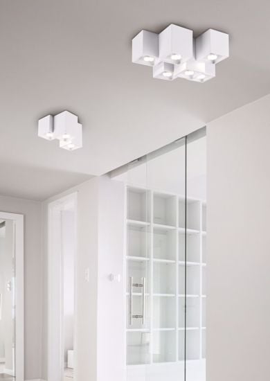 Plafoniera moderna per salone soggiorno cubi da soffitto metallo bianca 6 luci