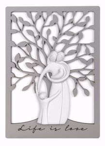 Quadretto verticale capoletto sacra famiglia grigio albero della vita 13x18cm