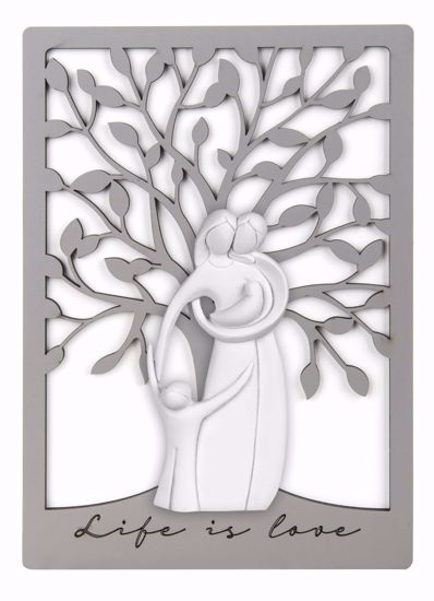Quadretto verticale sacra famiglia grigio albero della vita 13x18cm