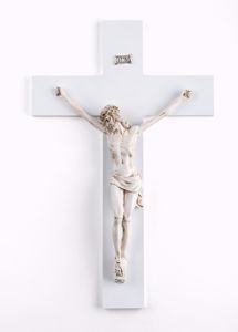 Crocifisso da parete 34x24 promozione cristo marmorino avorio croce bianca