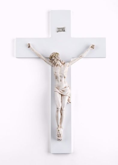 Crocifisso da parete 34x24 promozione fine scorte cristo avorio croce bianca