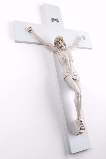 Crocifisso da parete 34x24 promozione cristo avorio croce bianca