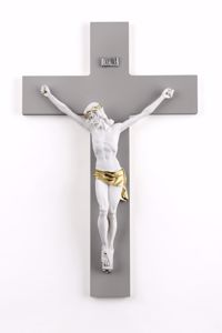 Crocifisso da parete 16x25 croce antracite cristo bianco oro