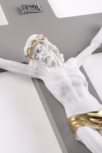 Crocifisso da parete 16x25 croce antracite cristo bianco oro promozione