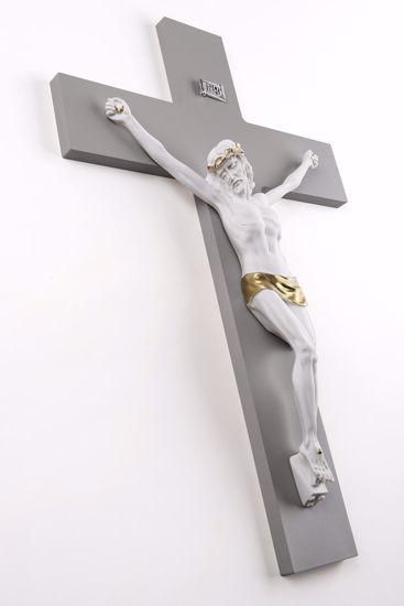 Crocifisso da parete 16x25 croce antracite cristo bianco oro promozione