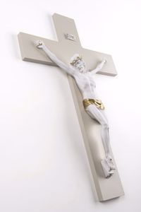 Crocifisso da parete 34x24 classico cristo bianco oro croce noccila