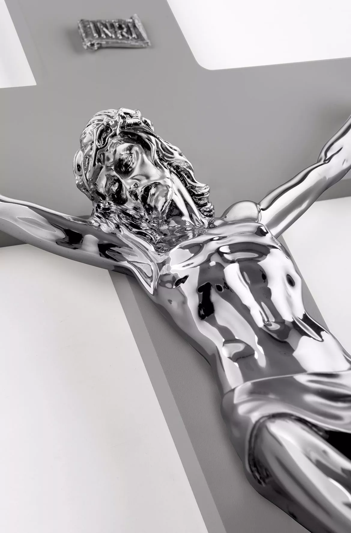 MAZZOLA LUCE Crocifisso di Legno da Parete Classico 25x16 Croce Legno Bianco Cristo marmorino Colore Argento Made in Italy 