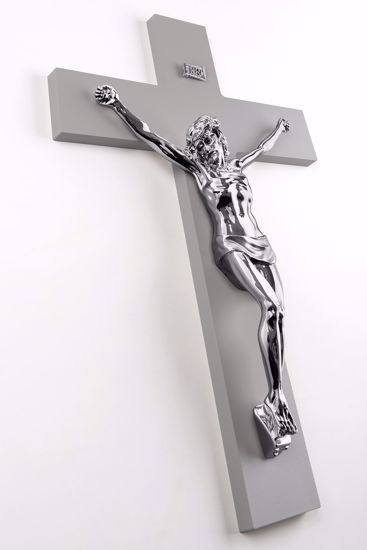 Crocifisso da parete classico 34x24 croce di legno antracite cristo argento