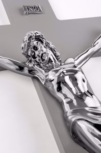 Crocifisso da parete classico 34x24 croce antracite cristo argento