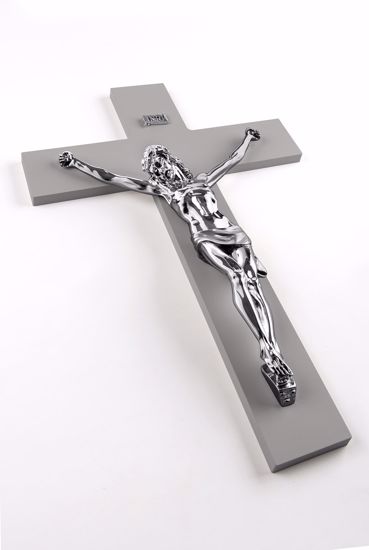 Crocifisso da parete classico 34x24 croce di legno antracite cristo argento