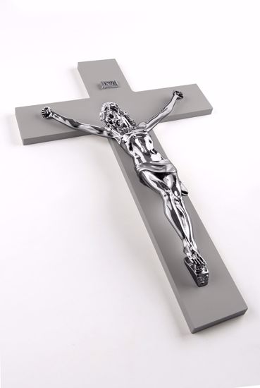 Crocifisso da parete classico 34x24 croce antracite cristo argento