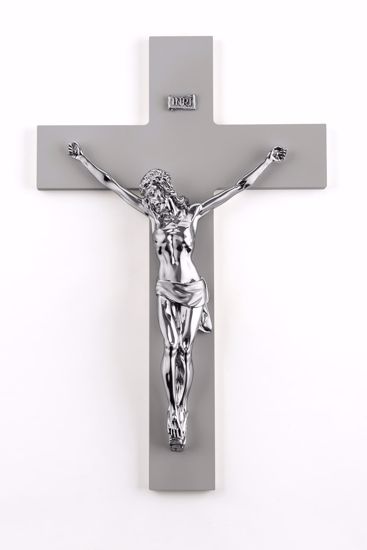 Crocifisso da parete classico 34x24 croce antracite cristo argento