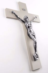 Crocifisso classico da parete 34x24 colore nocciola cristo argento