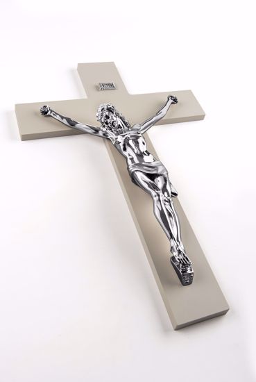 Crocifisso classico da parete 34x24 colore nocciola cristo argento