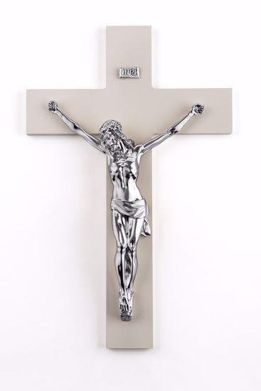 Crocifisso classico da parete 34x24 colore nocciola cristo argento