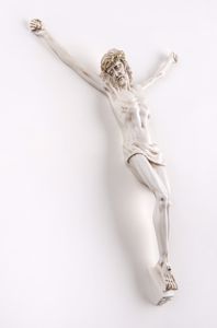Crocifisso cristo da parete marmorino 22x16 avorio corona di spine oro