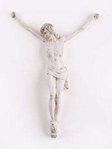 Cristo da parete crocifisso 32x23 marmorino avorio oro promozione fine scorte