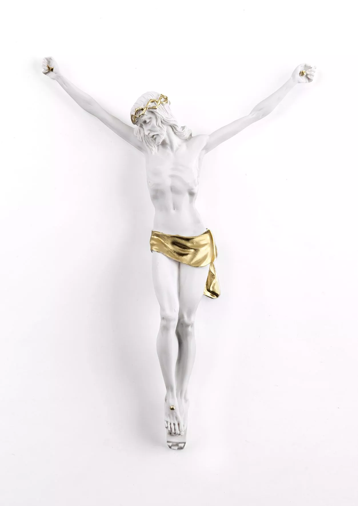 MAZZOLA LUCE Crocifisso Cristo 22x16 cm da Parete Senza Croce da Appendere marmorino Bianco Decorato Oro Alta qualità 
