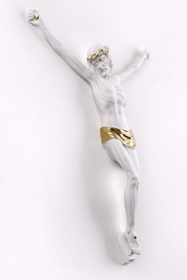 Crocifisso cristo da parete marmorino 22x16 bianco decoro oro