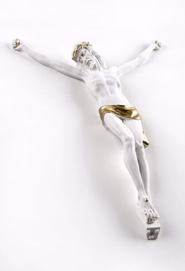 Crocifisso cristo da parete 32x23 senza croce bianco oro promozione