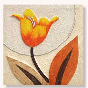 Quadretto fiore tulipano 35x35 moderno dipinto a mano a rilievo