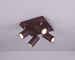 Plafoniera con 4 luci faretti orientabili gu10 led marrone corten moderna
