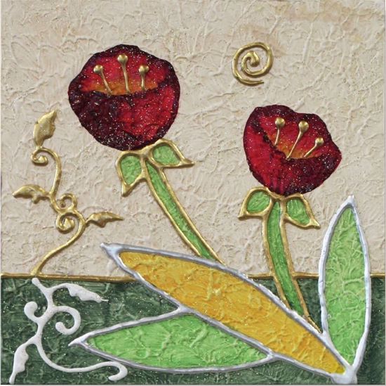Quadretto fiori papaveri 35x35 dipinti a mano