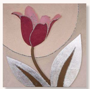 Quadretto 35x35 moderno fiore tulipano dipinto a mano decoro a rilievo