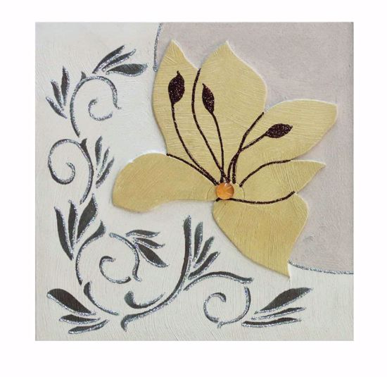 Quadretto floreale artigianale giallo avorio argento 35x35