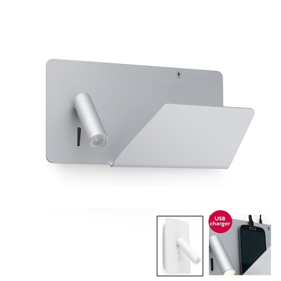 Applique destro bianco da comodino lampada mensola da parete presa usb porta oggetti