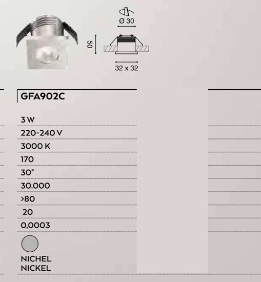 Faretto da incasso controsofitto grigio nichel 3w 3000k gea luce glam 220-240v