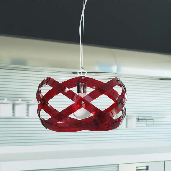 Lampadario design per cucina moderna rosso trasparente