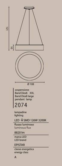 Affralux band diodi lampadario 108cm cerchio anello led 126w 3200k bianco