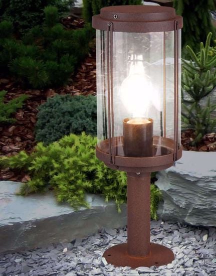 Lampione marrone ruggine basso da giardino per esterni luminoso impermeabile ip44