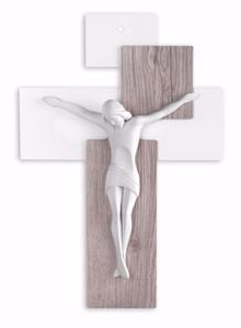 Crocifisso da parete legno rovere 17x12cm cristo bianco moderno