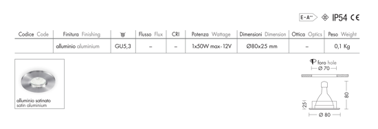 Faretto da incasso soffitto doccia bagno tondo alluminio ip54