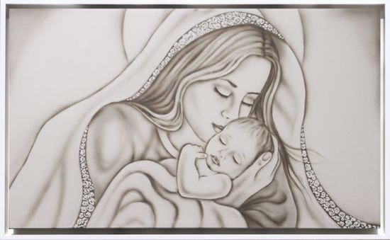 Quadro capoletto maternita dipinto a mano moderna cornice bianca 114x70