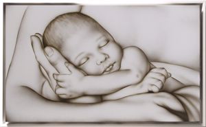 Nascita maternita capezzale 114x70 dipinto neonato cornice legno bianca