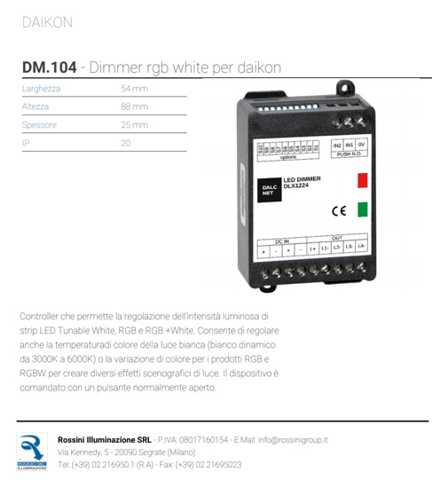 Driver dm104 dimmer push 4ch 24v 120w/ch max 240w per striscia led rgb