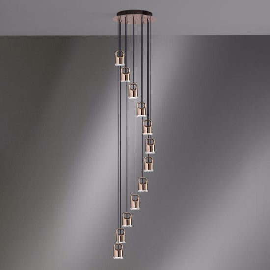 Vivida bag lampadario a cascata led 38w 3000k design moderno oro rosa per soffitti alti