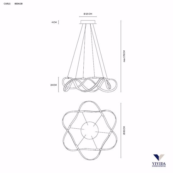 Lampadario curls vivida design moderno per soggiorno led 60w 3000k dimmerabile