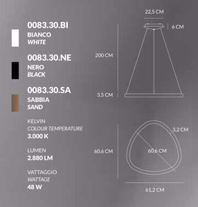 Lampadario design minimal colore sabbia lifering vivida led 48w 3000k