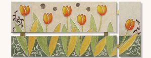 Quadro orange tulips 152x65 materico artigianale con decoro in oro e argento