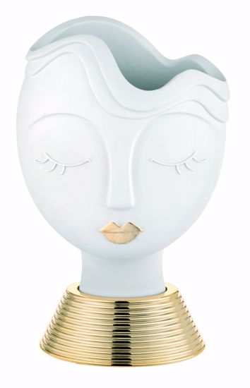 Scultura da tavolo design moderno viso donna 27cm marmorino bianco oro
