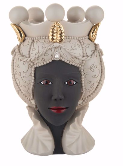 Scultura testa moro femminile vaso soprammobile copricapo nocciola dettagli oro