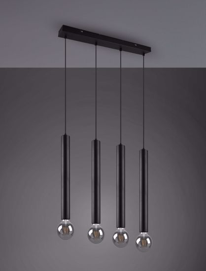 Lampada per tavolo da pranzo 4 sospensioni cilindri nero cucina moderna