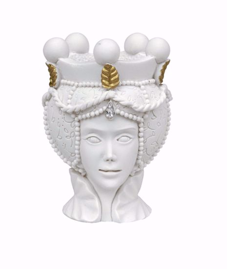 Testa di moro femminile vaso piccola scultura copricapo bianco