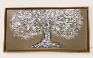 Quadro quercia bianca su juta 139x74 cornice rovere promozione ultimo pezzo